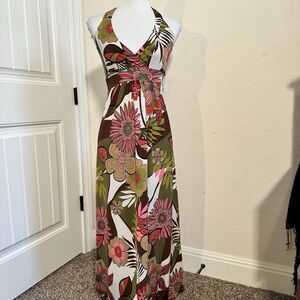 Y2K Floral Halter Maxi Dress 70's style pattern Women's size Small